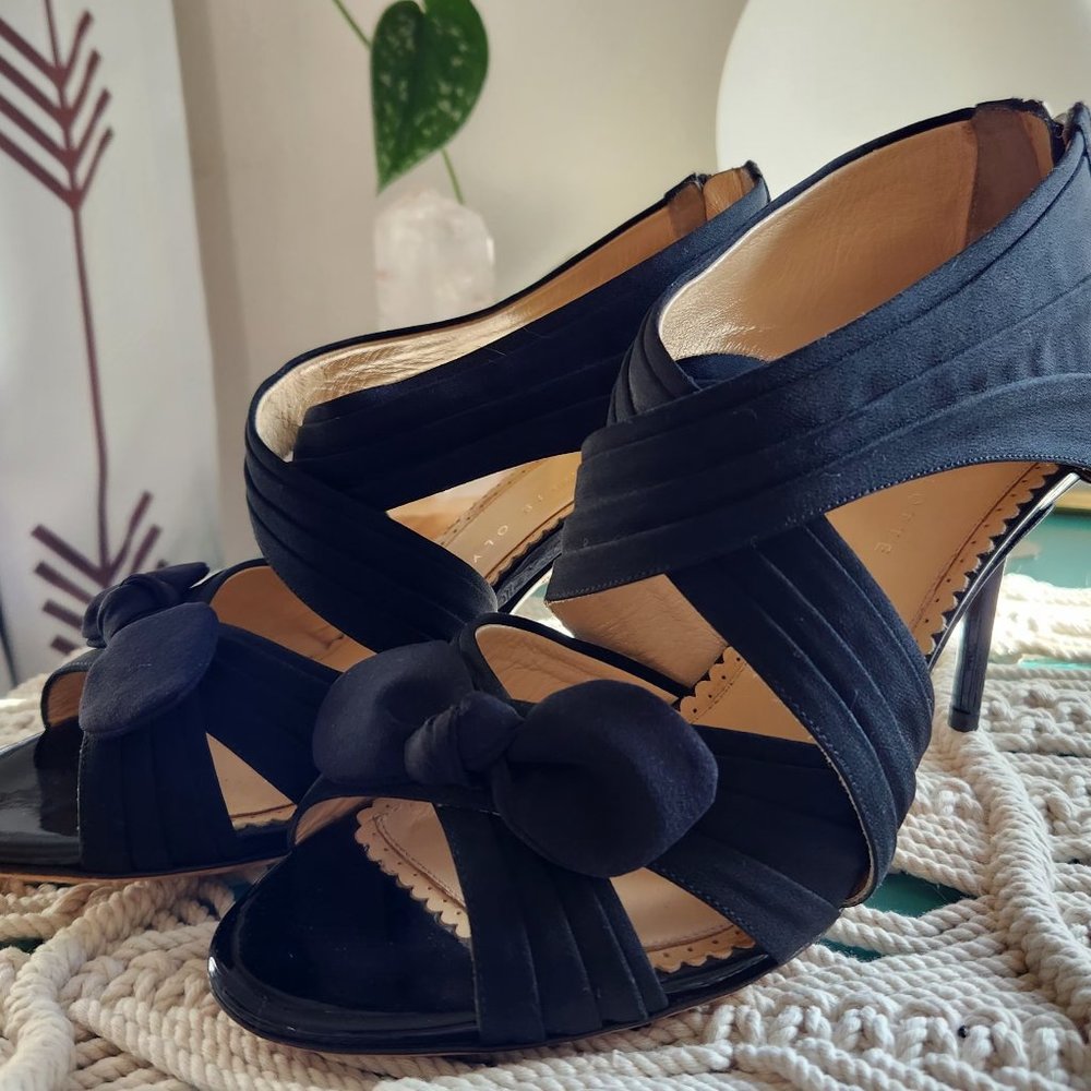 CHARLOTTE OLYMPIA Suede Bow Accents D'Orsay Pumps